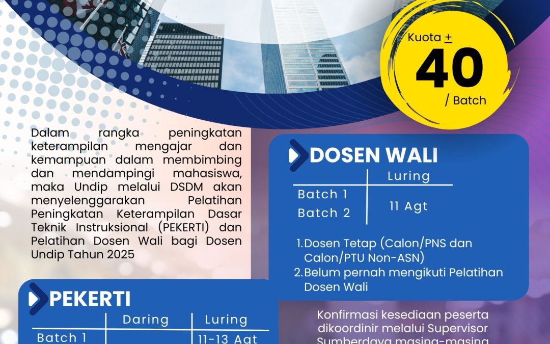 Pendaftaran Peserta Pelatihan PEKERTI dan Dosen Wali bagi Dosen Undip Tahun 2025