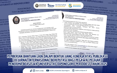 Pemberian Bantuan Lain Dalam Bentuk Uang Kinerja Atas Publikasi Di Jurnal Internasional Bereputasi Bagi Pegawai Pelajar Penerima Beasiswa Universitas Diponegoro Periode 2 Tahun 2025