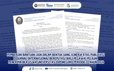 Pemberian Bantuan Lain Dalam Bentuk Uang Kinerja Atas Publikasi Di Jurnal Internasional Bereputasi Bagi Pegawai Pelajar Penerima Beasiswa Universitas Diponegoro Periode 1 Tahun 2026